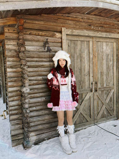 Strawberry Cake Fair Isle Knit Cardigan【s0000014944】