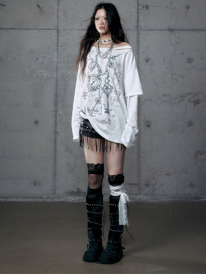One-shoulder long-sleeved T-shirt【s0000013468】