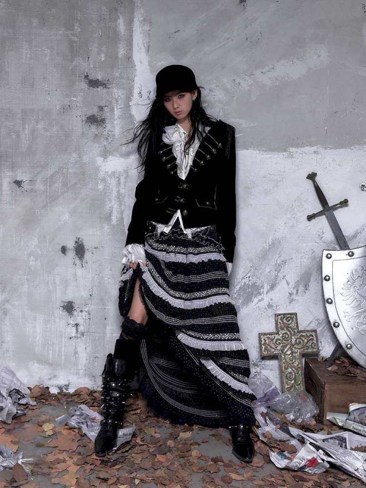 Patchwork Gathered A-Line Skirt【s0000014461】