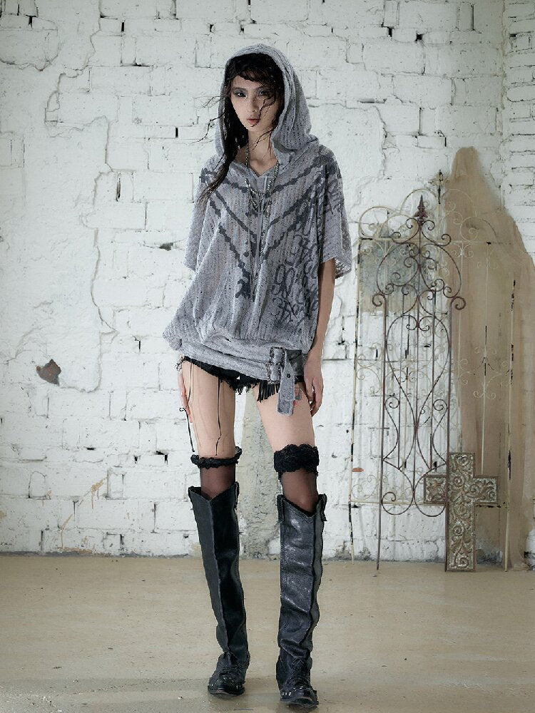 Ripped Knit Hooded Short Smock T Shirt【s0000016993】