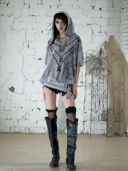 Ripped Knit Hooded Short Smock T Shirt【s0000016993】