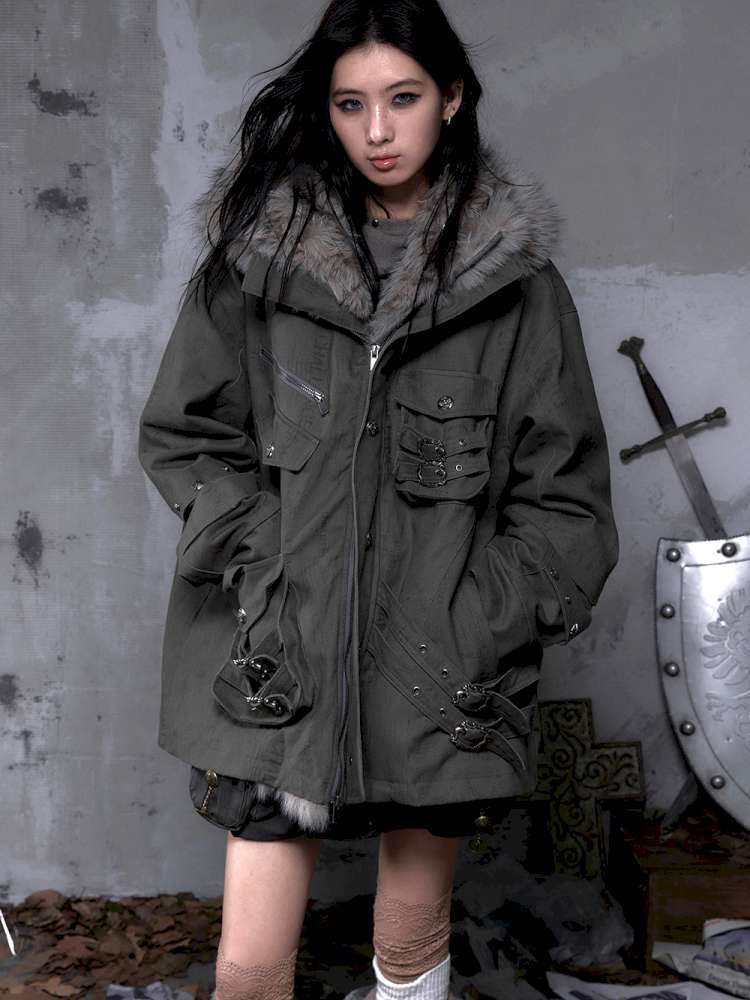 Mid-Length Fleece-Lined Cotton Jacket【s0000014475】