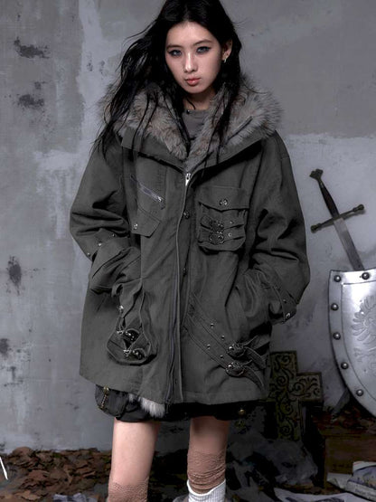 Mid-Length Fleece-Lined Cotton Jacket【s0000014475】