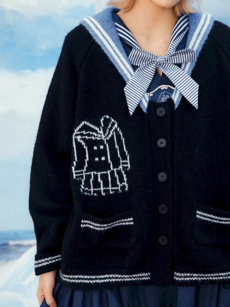 Contrasting Navy Collar Knit Cardigan【s0000014155】