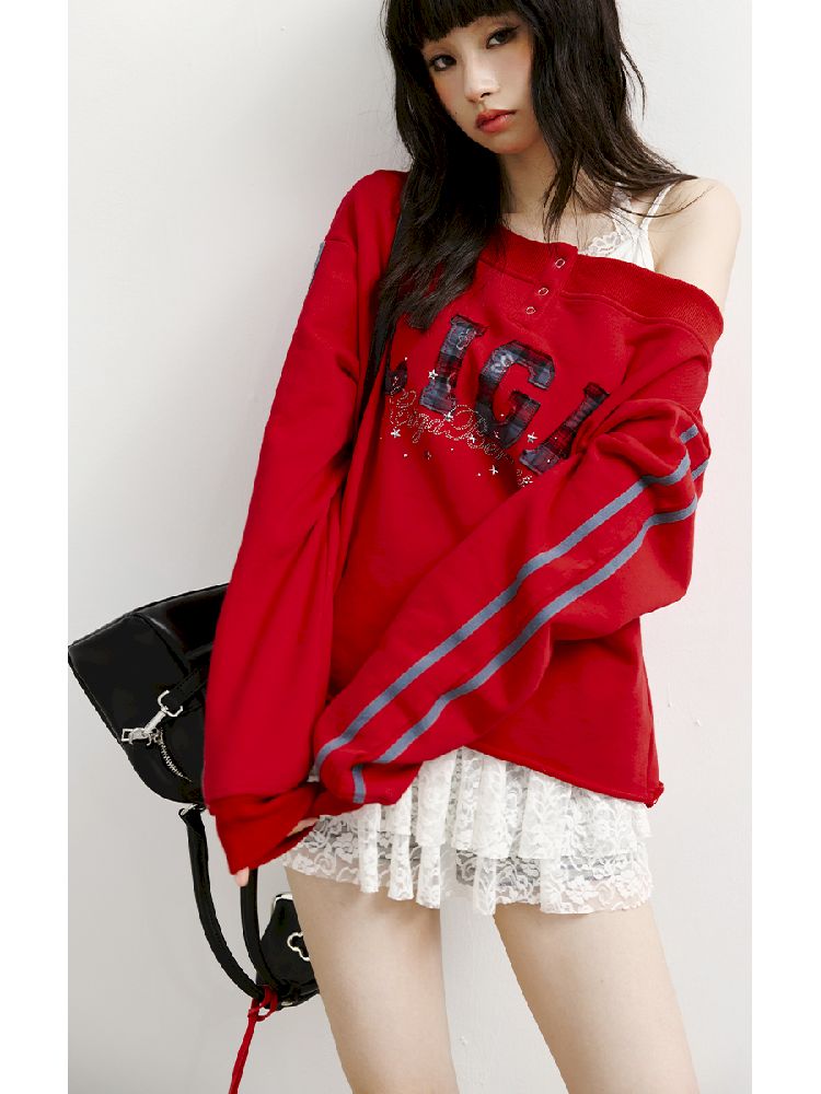 하나의 어깨 슬래시 다중 스웨트 셔츠 [S0000011427]