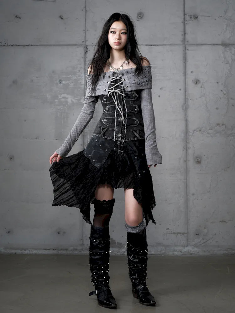 Asymmetrical multi-layer lace skirt【s0000013955】