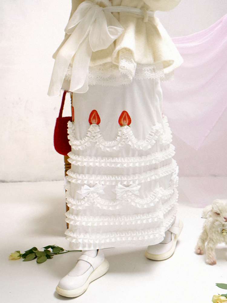 Cream Strawberry Cake Print Pencil Skirt【s0000014531】