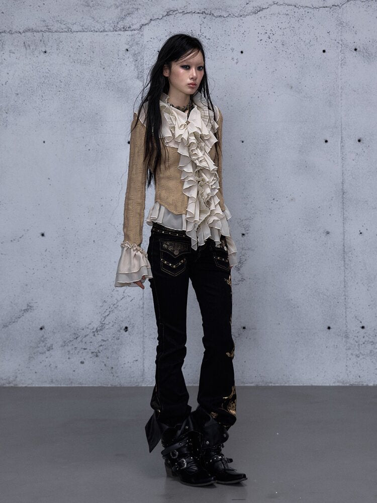 Ruffled Chiffon Flared Cardigan【s0000015548】