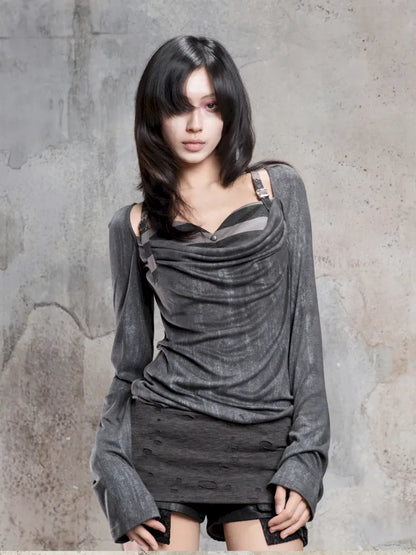 Off-Shoulder Ruffled Mid-Length Slimming Punk Top【s0000014124】