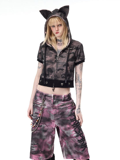 Cat Ear Rhinestone Camo Hoodie【s0000017721】