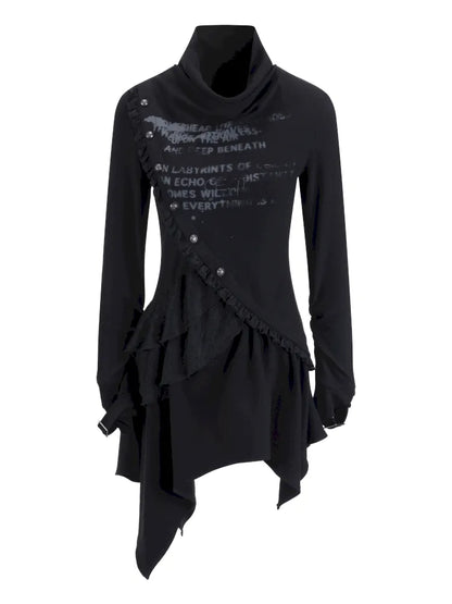 Asymmetric Collar Long-Sleeve Dress【s0000013960】