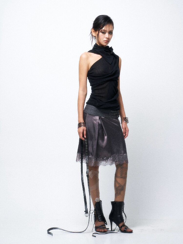 Studded Satin Lace Panelled Skirt【s0000016068】
