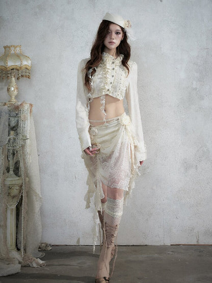 Vintage Lace Asymmetrical Shirt【s0000017987】