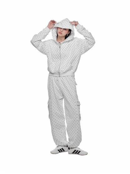 Cat's Paw Long Short Polka Dot Hooded Cardigan Sweatshirt Sweatpants Set【s0000011566】