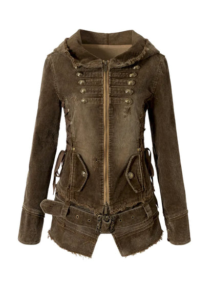 Corduroy Detachable Slim-Fit Hooded Jacket【s0000013952】