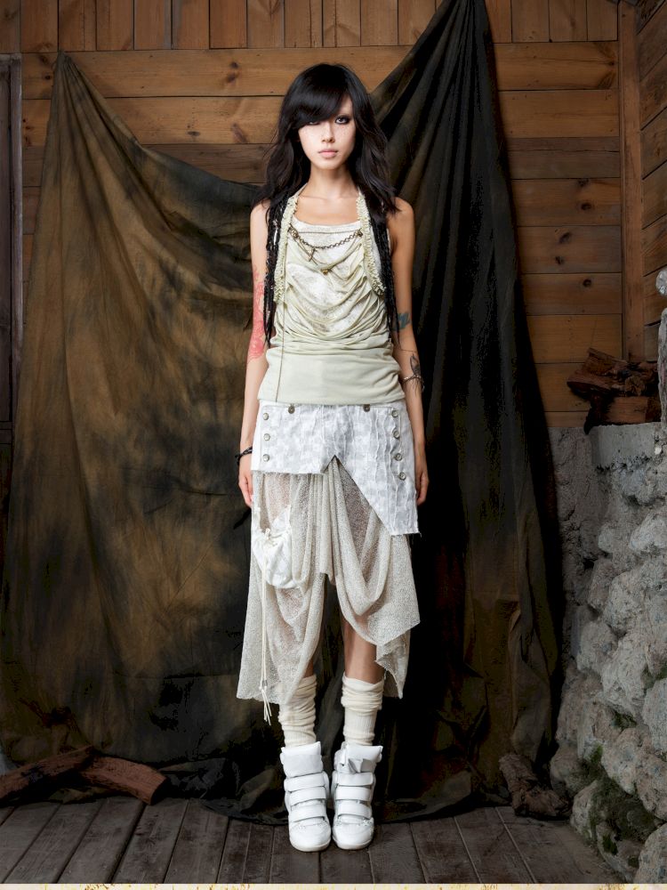 Patchwork Versatile Mesh Asymmetric Skirt【s0000013898】