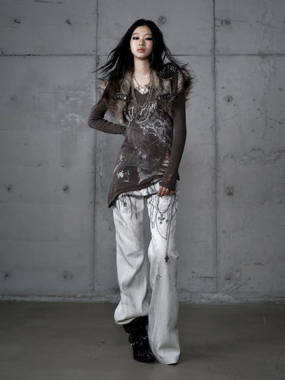 Slim-Fit V-Neck Long-Sleeve Knit Top【s0000013947】