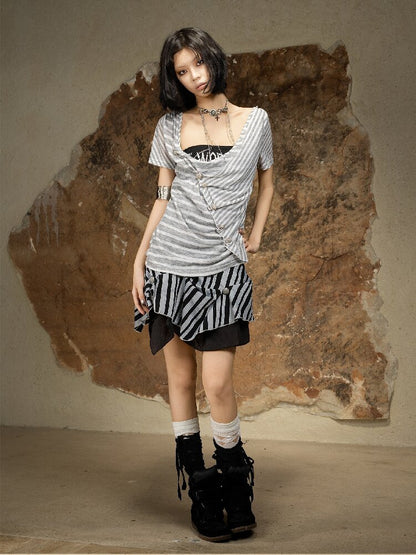 Vintage Punk Irregular Knit T-shirt【s0000016880】