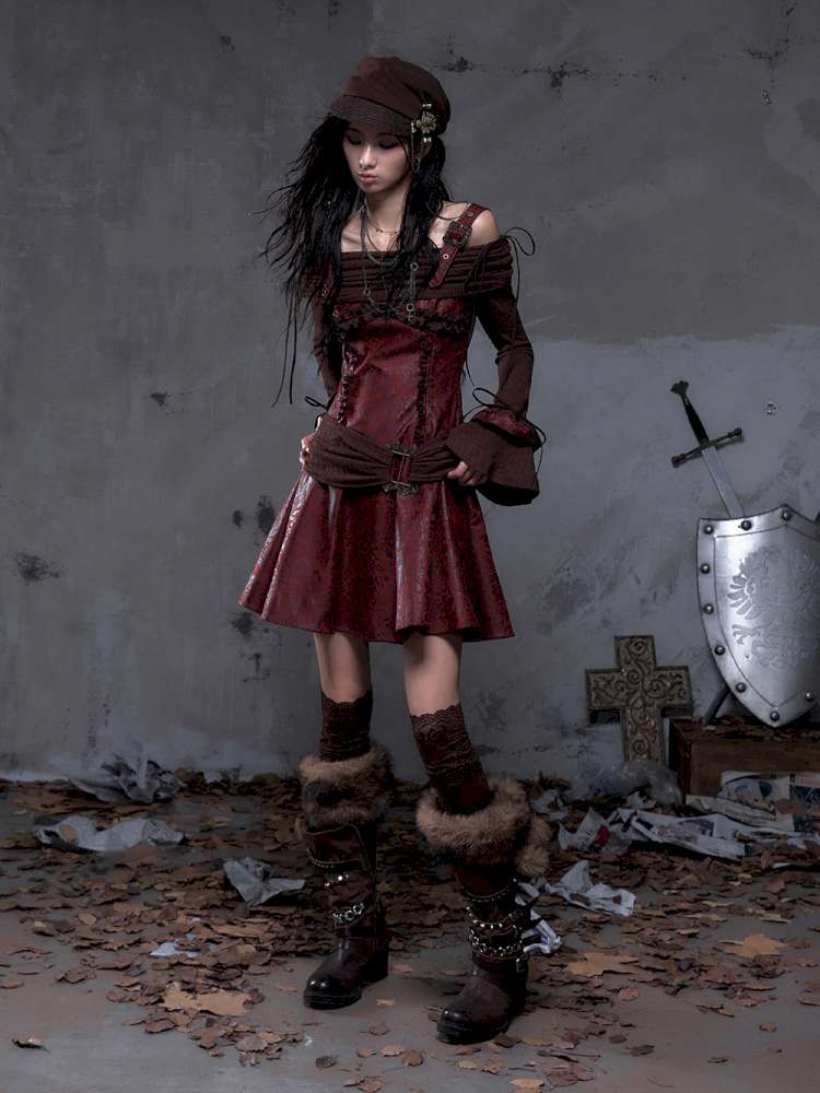 Vintage Punk Patchwork Knit Dress【s0000014651】