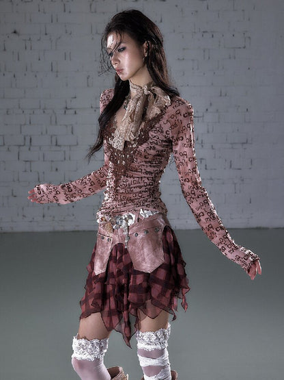 Crochet Flocked Lace Slim Shirt【s0000015934】