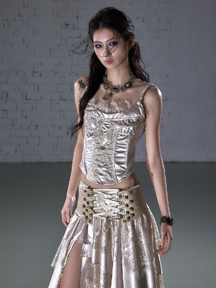 Lace Satin Fake Two Corset【s0000015936】