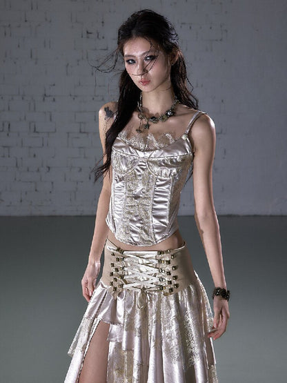 Lace Satin Fake Two Corset【s0000015936】