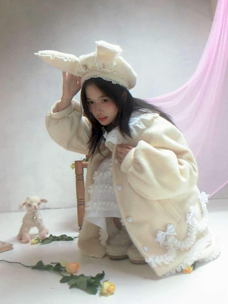 Lace Wool Bubble Sleeve Coat【s0000014532】