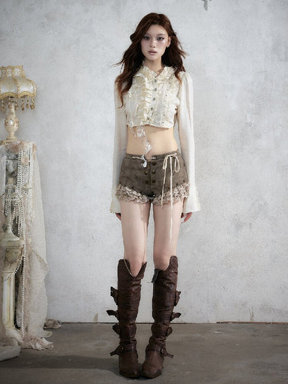 Vintage Court Lace Leather Shorts【s0000017862】