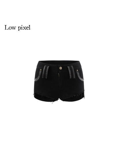 Black Irregular Leather Shorts【s0000015607】