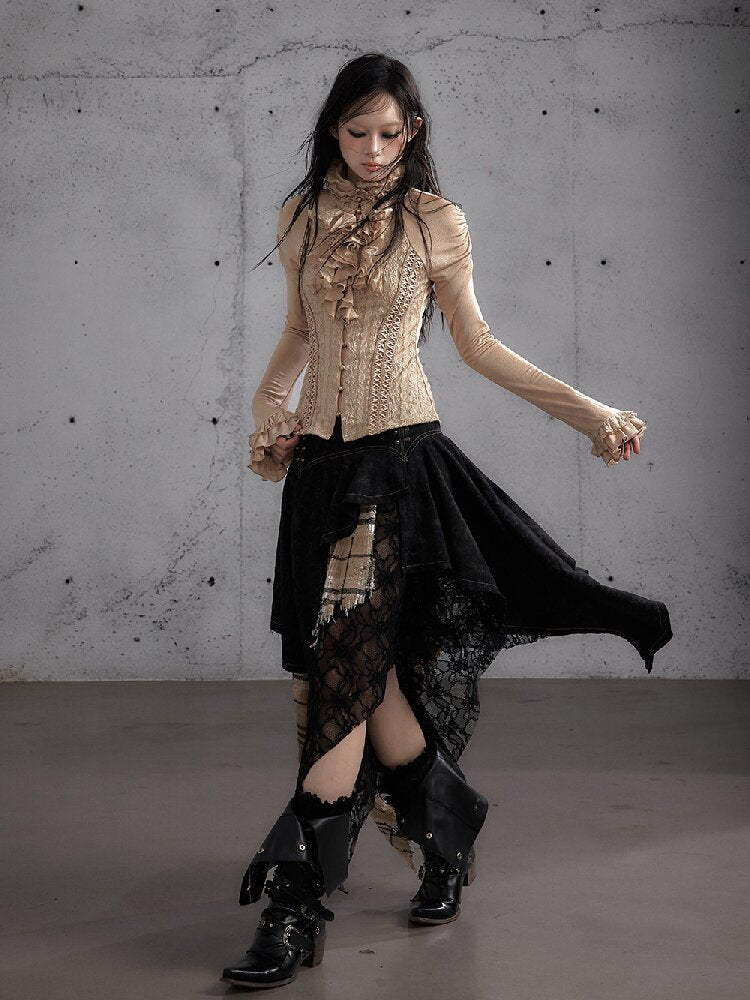 Ruffle Lace Long Sleeve Top【s0000019154】