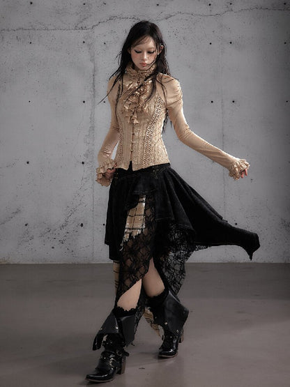 Ruffle Lace Long Sleeve Top【s0000019154】