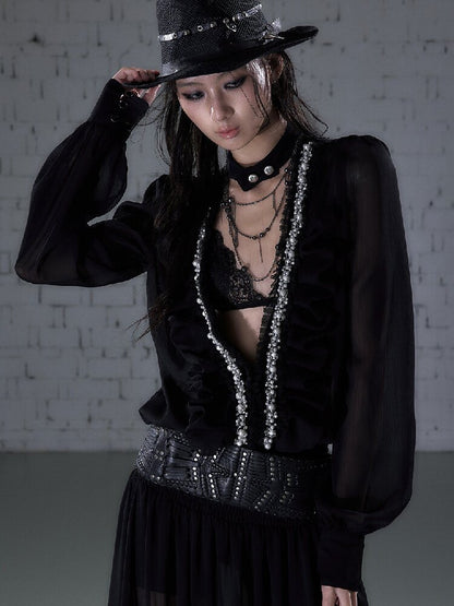 Shirring Deep V Chiffon Dress【s0000015932】