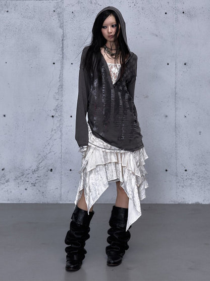 Lace Stitched Hooded T-Shirt【s0000015545】