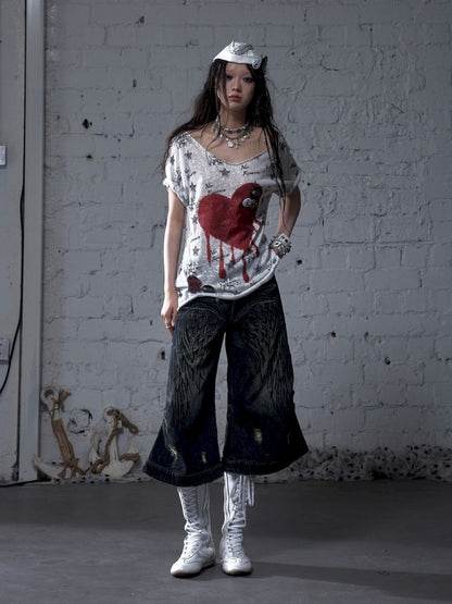 Wide-leg denim cropped pants【s0000012800】
