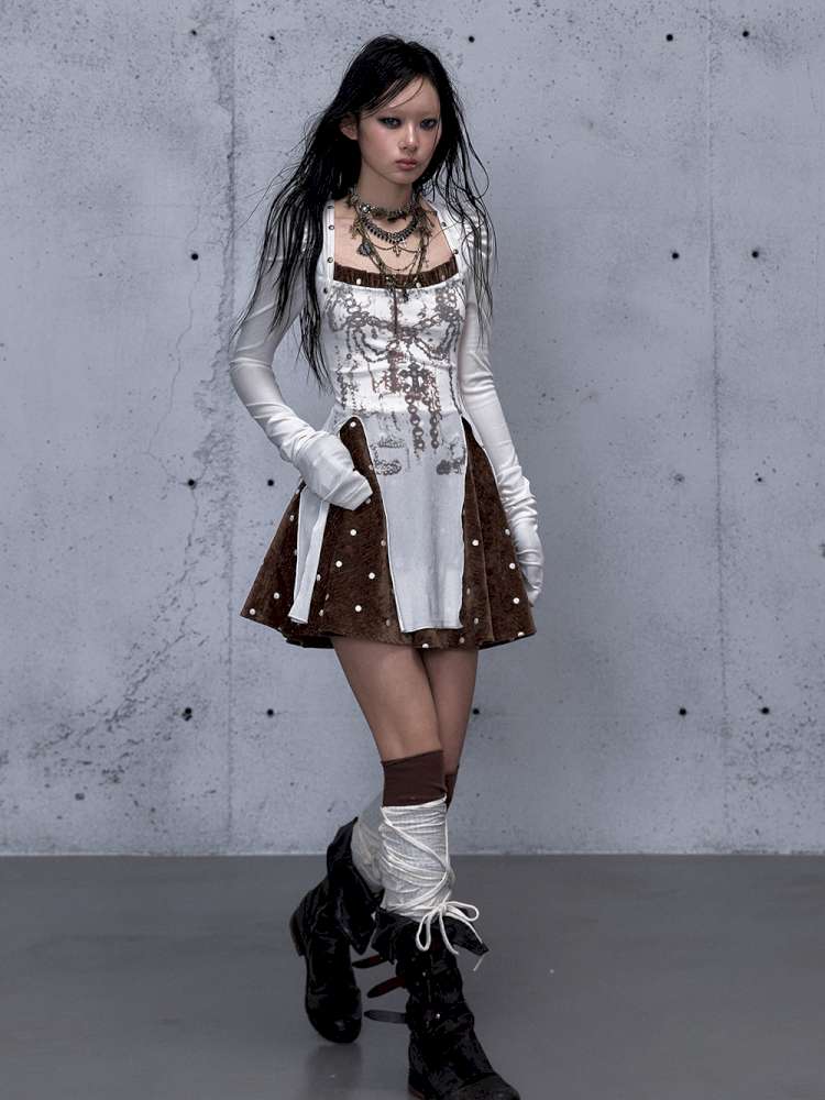 Vintage Baroque Velvet Check Dress【s0000014935】