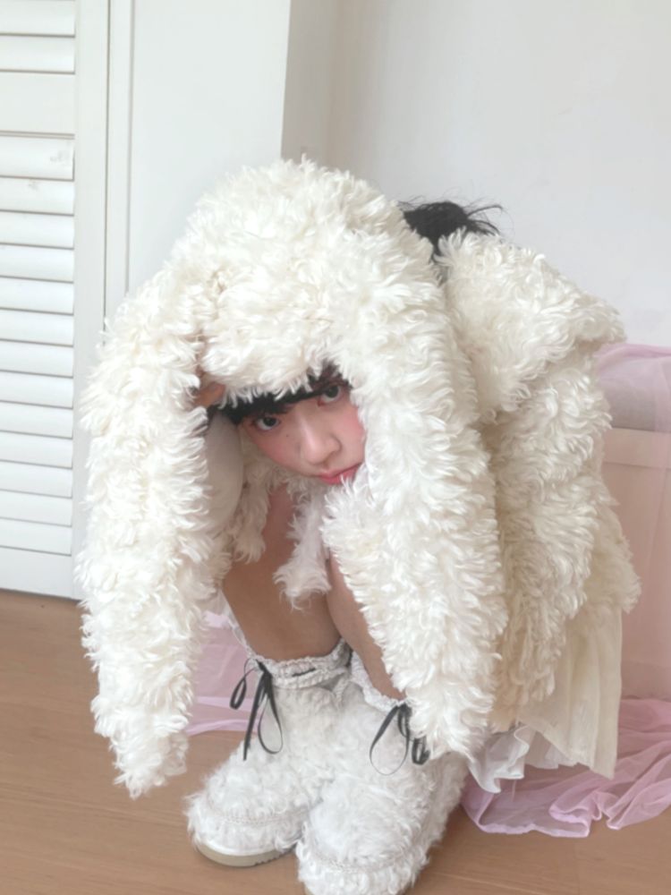 Plush Bowknot Warm Rabbit Ear Hat [S0000010889]