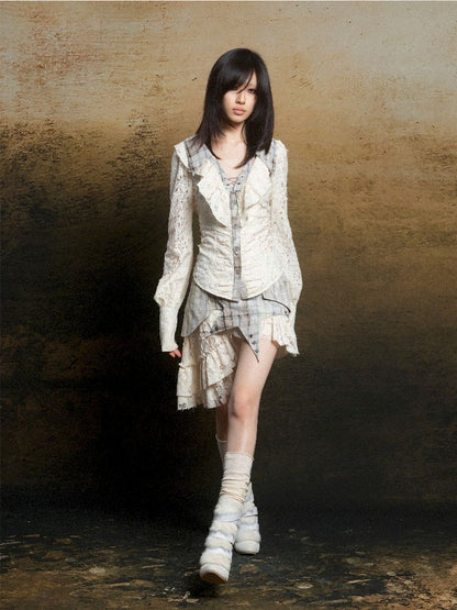 Ruffle Double Layer Collar Slim Shirt【s0000011814】