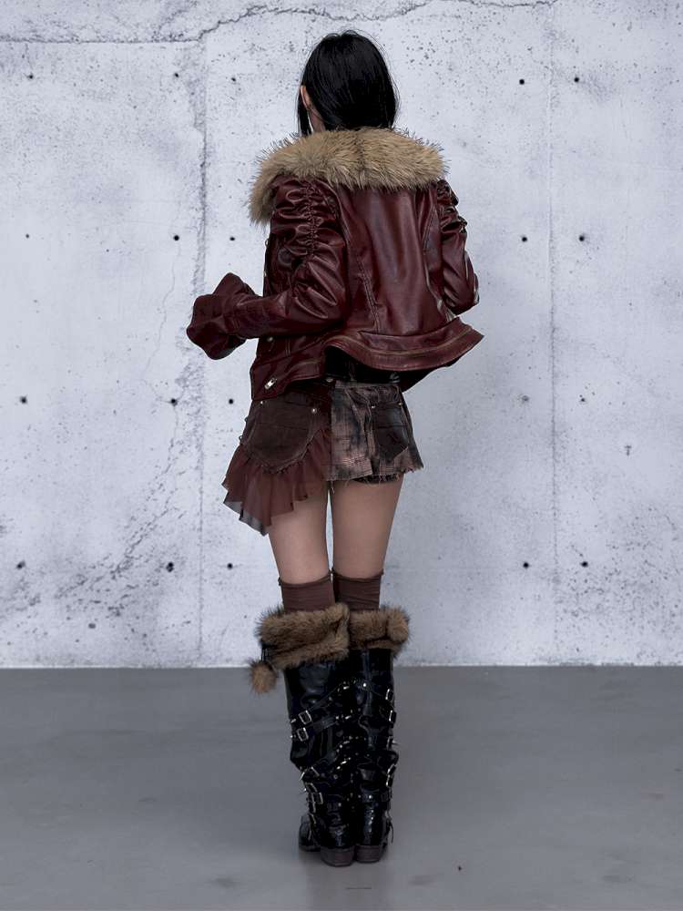 Court Punk Fur Waist Leather Coat【s0000014927】