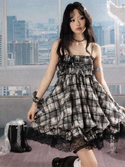 Lace Patchwork Plaid Sundress【s0000016277】