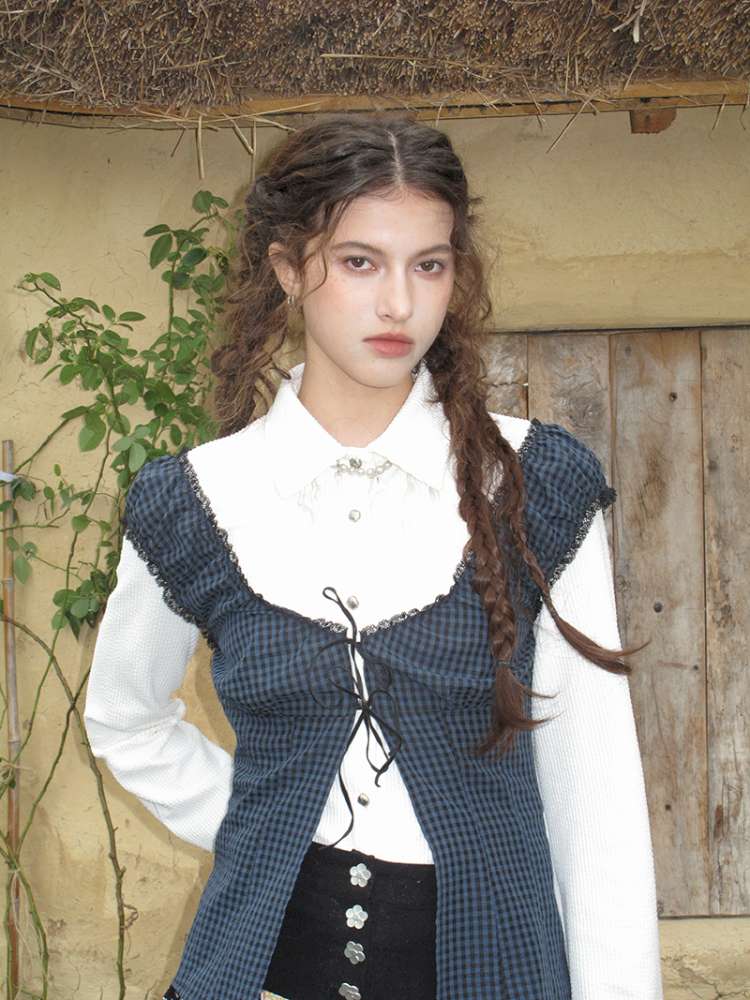 Blue Plaid Polka Dot Long Shirt【s0000014902】