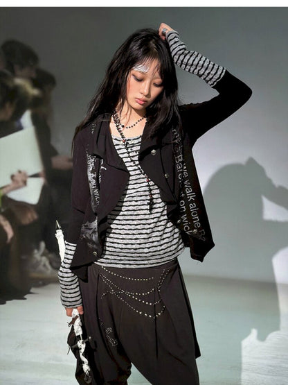Layered Patchwork Striped Cardigan【s0000015451】
