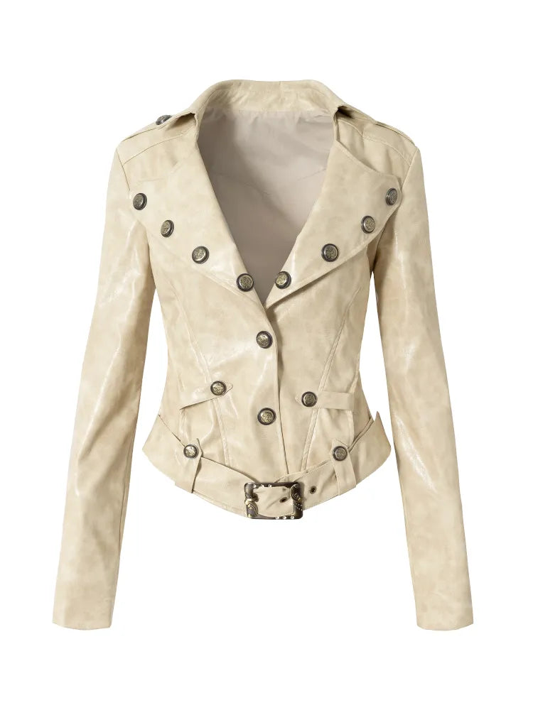 Slim-Fit Short Leather Jacket【s0000013945】