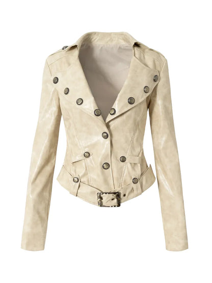 Slim-Fit Short Leather Jacket【s0000013945】
