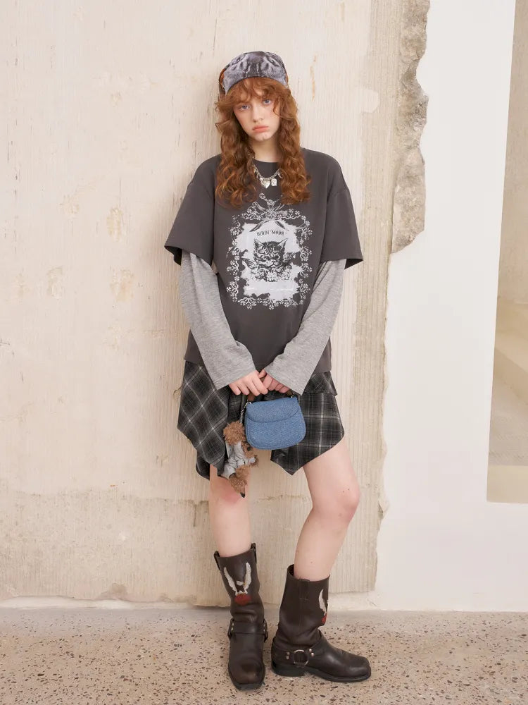 Oversized Faux Two-Piece Long-Sleeve T-Shirt【s0000014047】