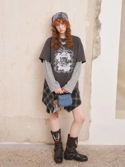 Oversized Faux Two-Piece Long-Sleeve T-Shirt【s0000014047】