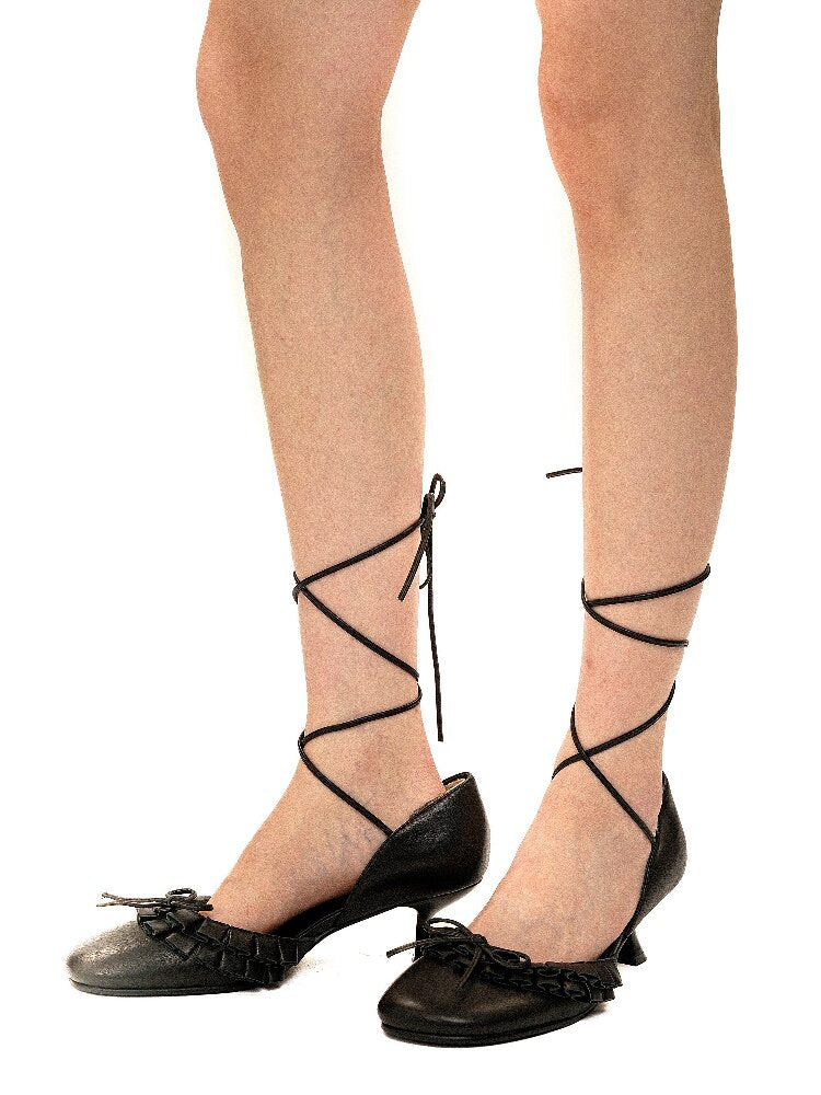 Ruffled Bow Lace Up High Heels【s0000016133】
