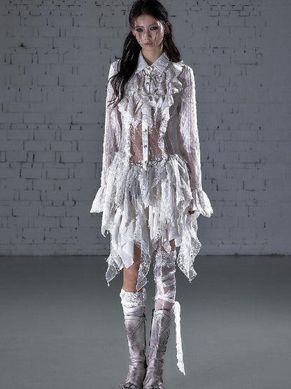 Openwork Lace Irregular Shirt Dress【s0000015941】