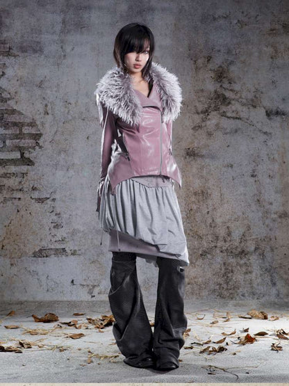 Fur Collar Stylish Slim-Fit Leather Jacket【s0000014481】