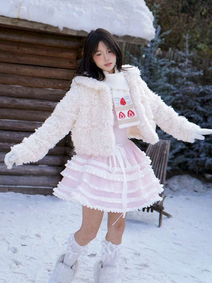 Strawberry Cake Jacquard Knit Scarf【s0000014943】