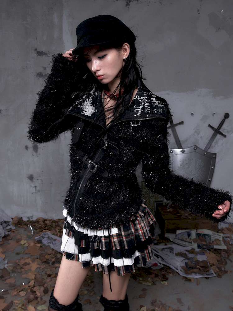 Leather Print Collared Coat【s0000014468】